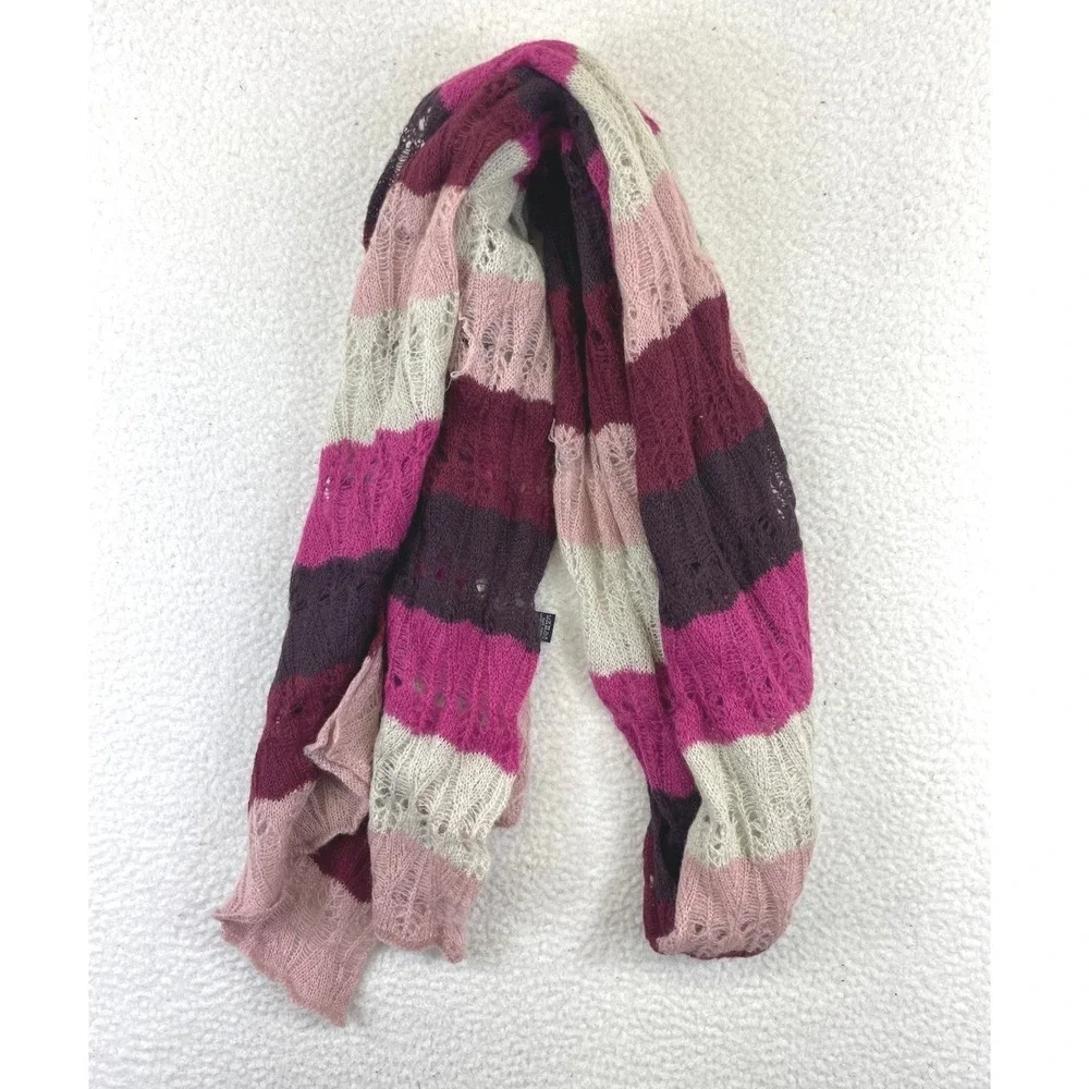 Missoni Striped Mohair Blend Knit Scarf Womens OS Pink Purple Luxury Italy